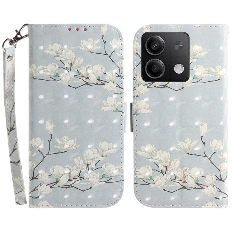 Leren Hoesje Xiaomi Redmi Note 13 5g Gestreepte Magnolia's Bescherming Hoesje