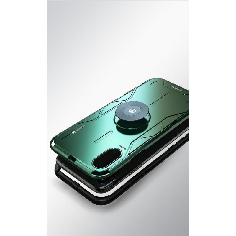 Case Hoesje iPhone XS Max Rood Zwart Telefoonhoesje Siliconen En Metalen Roterende Ring