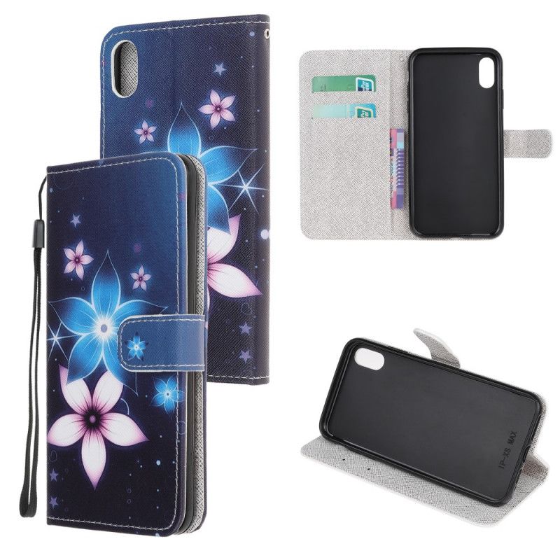 Cover Folio-hoesje iPhone XS Max Telefoonhoesje Maanbloemen Met String