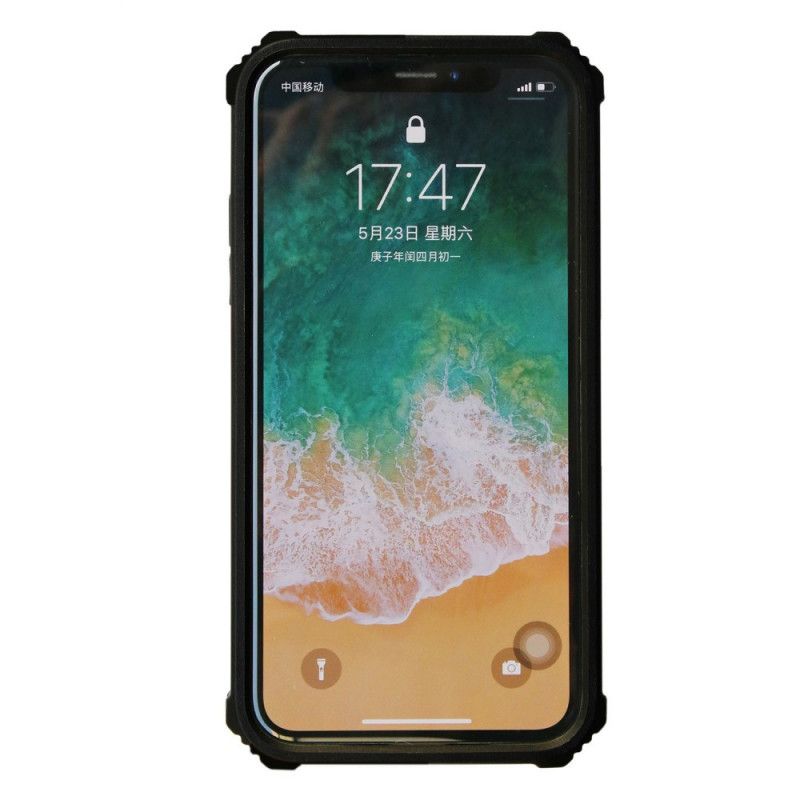 Cover Hoesje iPhone XS Max Rood Zwart Telefoonhoesje Afneembaar Met Verwijderbare Steun