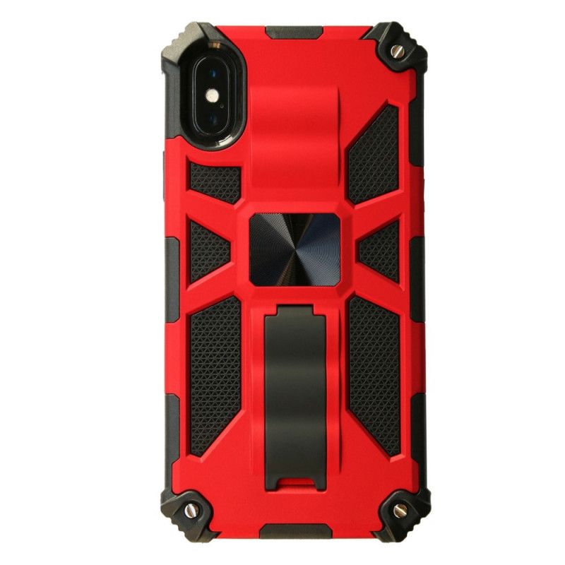 Cover Hoesje iPhone XS Max Rood Zwart Telefoonhoesje Afneembaar Met Verwijderbare Steun