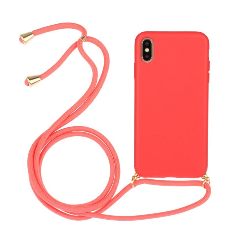 Cover Hoesje iPhone XS Max Rood Zwart Telefoonhoesje Siliconen Met Gekleurd Koord