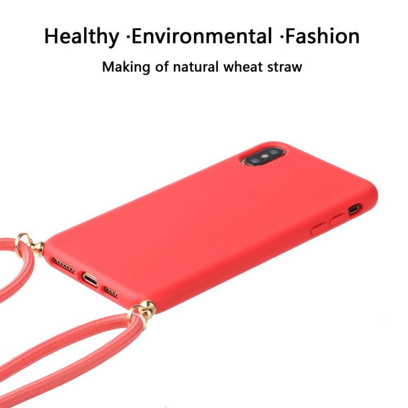 Cover Hoesje iPhone XS Max Rood Zwart Telefoonhoesje Siliconen Met Gekleurd Koord