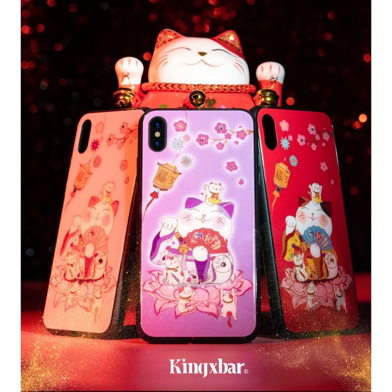 Cover Hoesje iPhone XS Max Roze Rood Telefoonhoesje Lichtgevende En Swarovsky-Steen