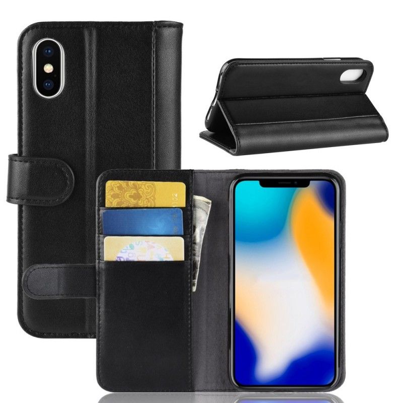 Flip Case Leren iPhone XS Max Bruin Zwart Echt Leer