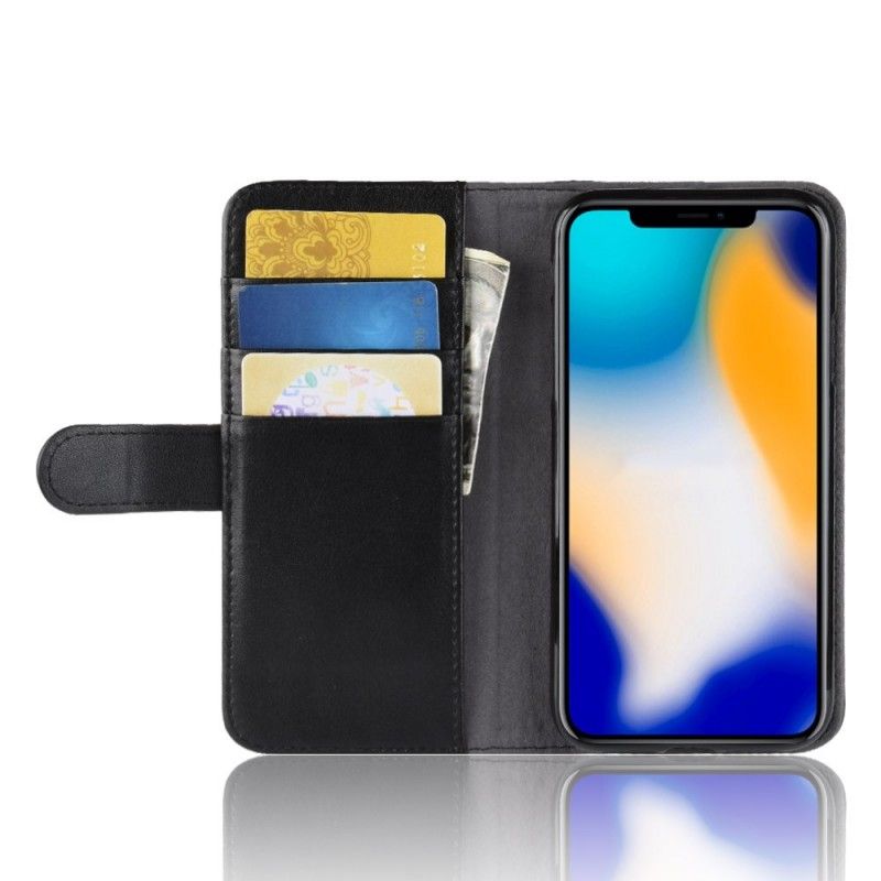 Flip Case Leren iPhone XS Max Bruin Zwart Echt Leer