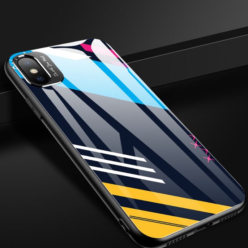 Hoesje iPhone XS Max Geel Magenta Artistiek Gehard Glas