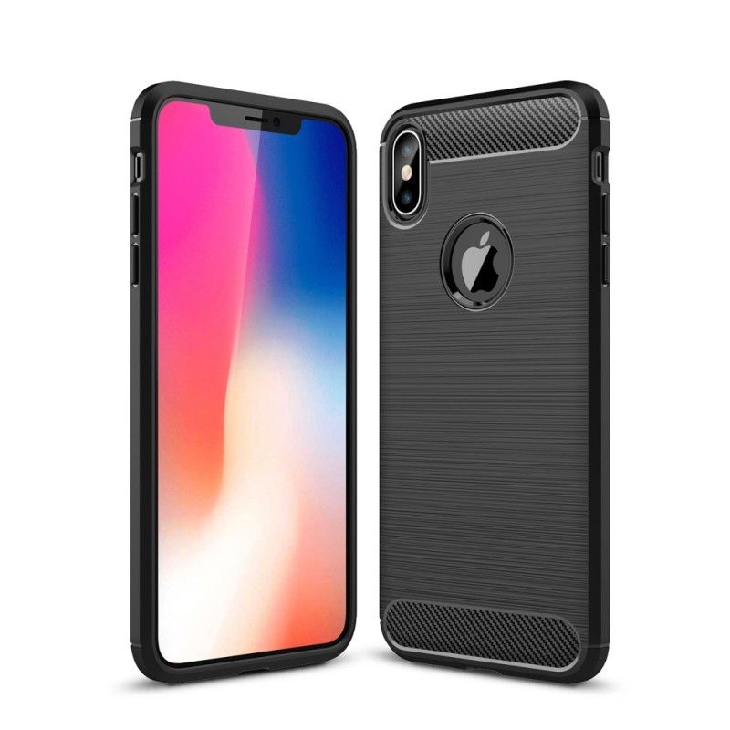 Hoesje iPhone XS Max Grijs Zwart Geborsteld Koolstofvezel