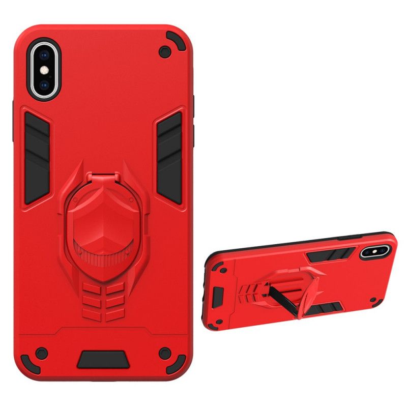 Hoesje iPhone XS Max Rood Zwart Afneembaar Pantser Met Ringhouder