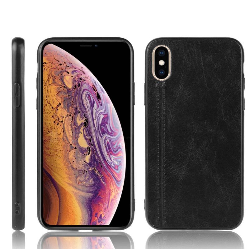 Hoesje iPhone XS Max Rood Zwart Gestikt Leereffect