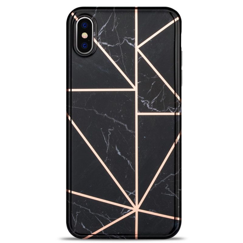 Hoesje iPhone XS Max Roze Zwart Flitsend Geometrisch Marmer