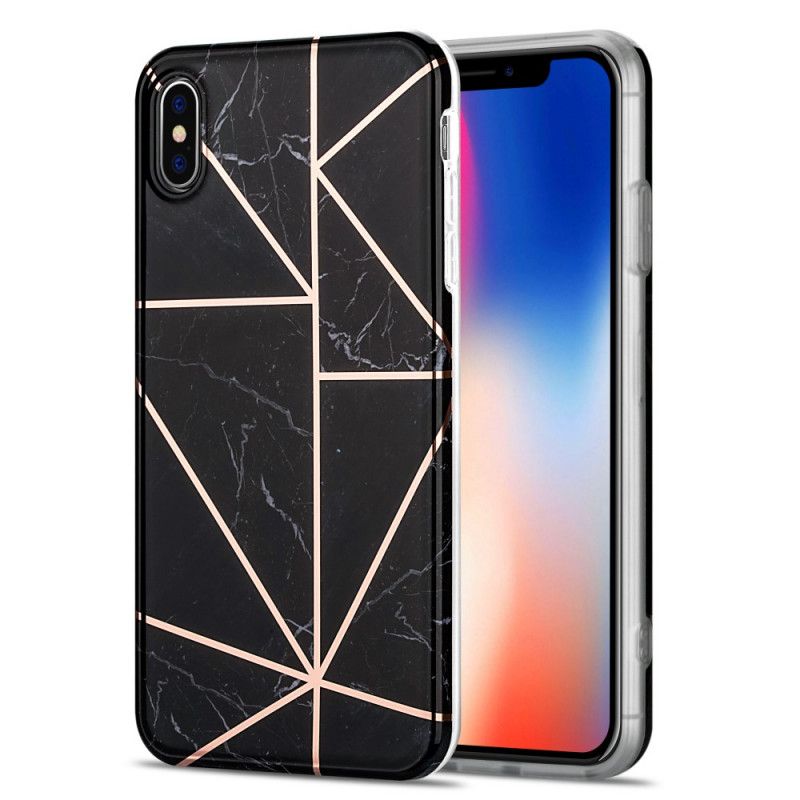 Hoesje iPhone XS Max Roze Zwart Flitsend Geometrisch Marmer