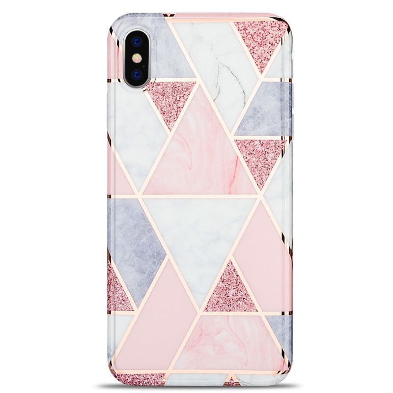 Hoesje iPhone XS Max Roze Zwart Flitsend Geometrisch Marmer