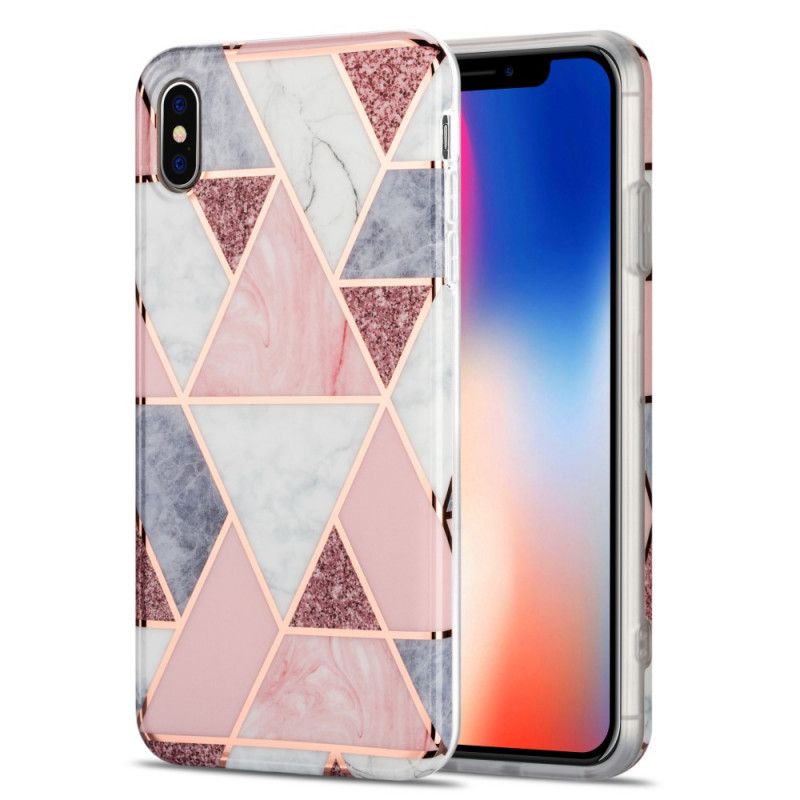 Hoesje iPhone XS Max Roze Zwart Flitsend Geometrisch Marmer