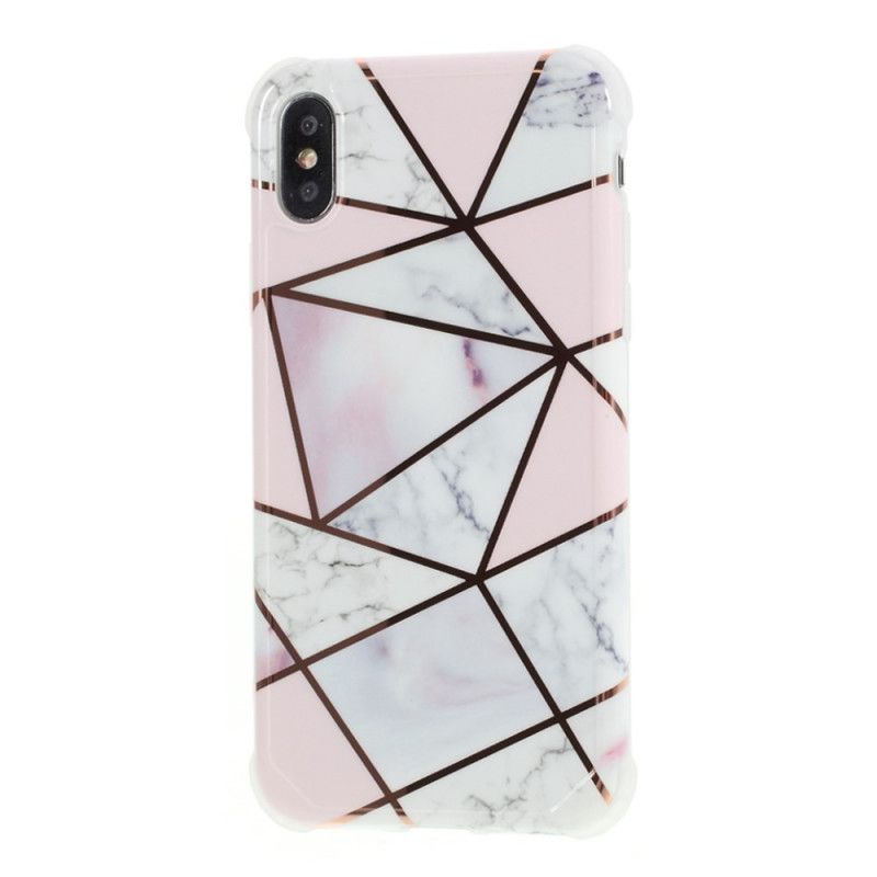 Hoesje voor iPhone XS Max Magenta Wit Flitsend Geometrisch Marmer