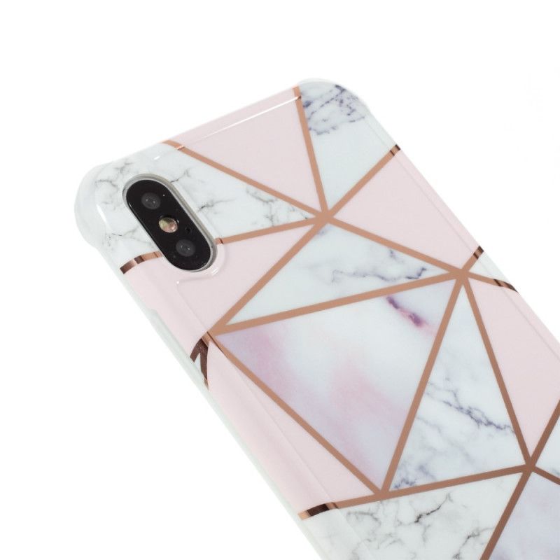 Hoesje voor iPhone XS Max Magenta Wit Flitsend Geometrisch Marmer