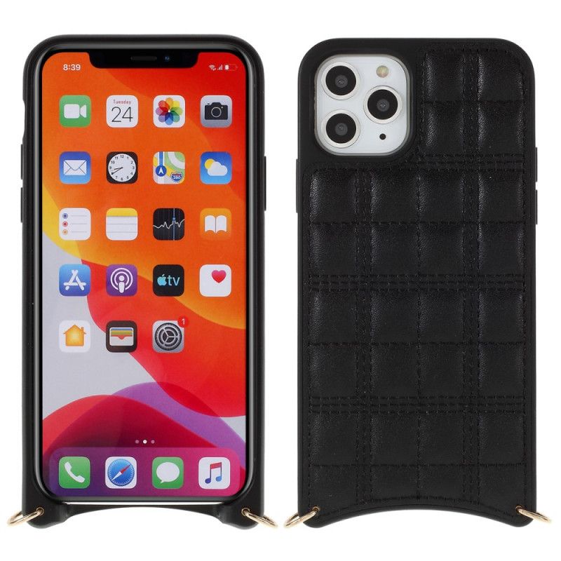 Hoesje voor iPhone XS Max Rood Zwart Gewatteerde Stijl Met Wederzijdse Ketting