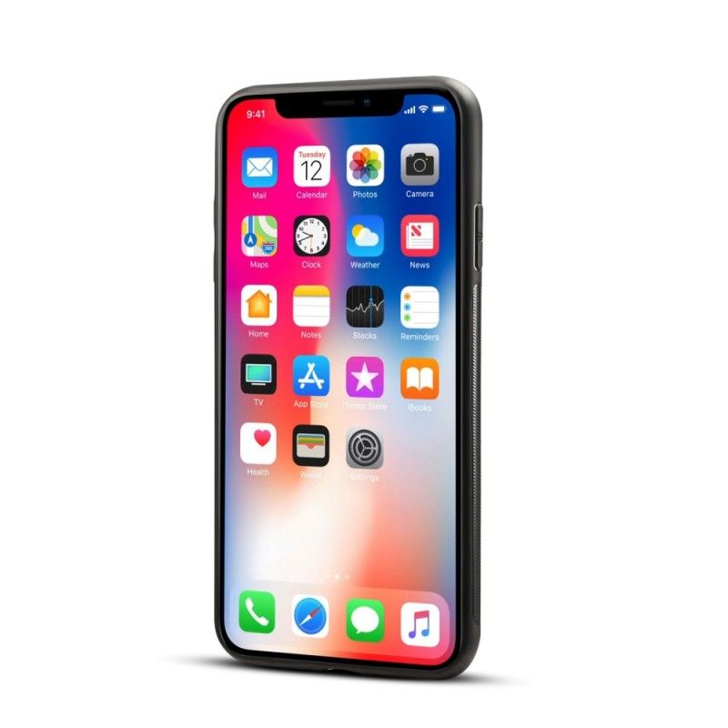 Hoesje voor iPhone XS Max Rood Zwart Kaarthouder Van Imitatieleer