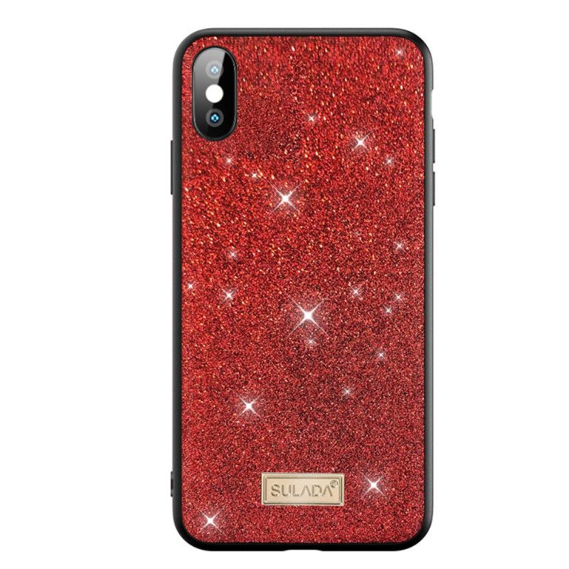 Hoesje voor iPhone XS Max Rood Zwart Sulada Glitter