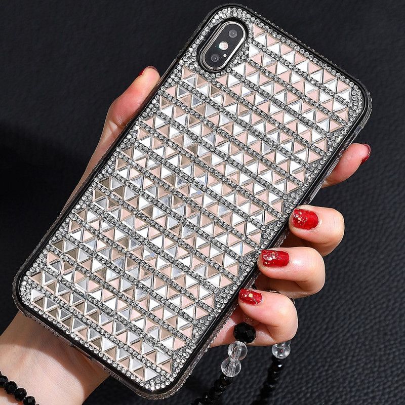 Hoesje voor iPhone XS Max Zilver Zwart Diamanten Driehoeken