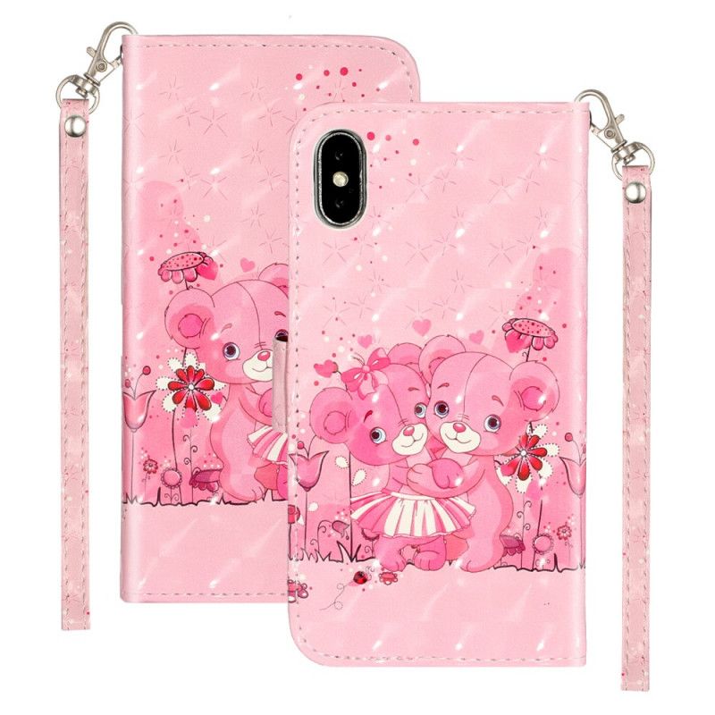 Leren Hoesje iPhone XS Max Telefoonhoesje Teddyberen Lichte Vlekjes Met String