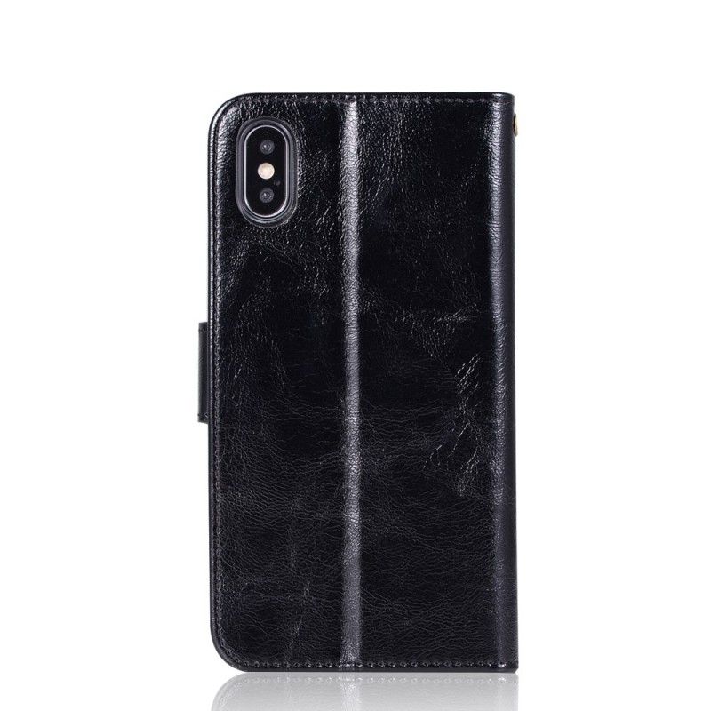 Leren Hoesje iPhone XS Max Zwart Vintage Leereffect Met String