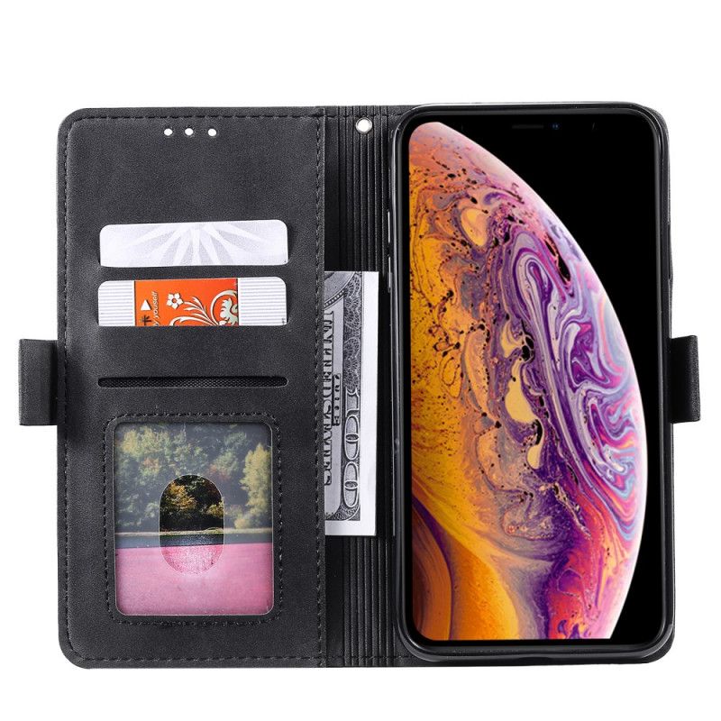 Leren Hoesje voor iPhone XS Max Grijs Zwart Tweekleurig Kunstleer Met Versterkte Contouren