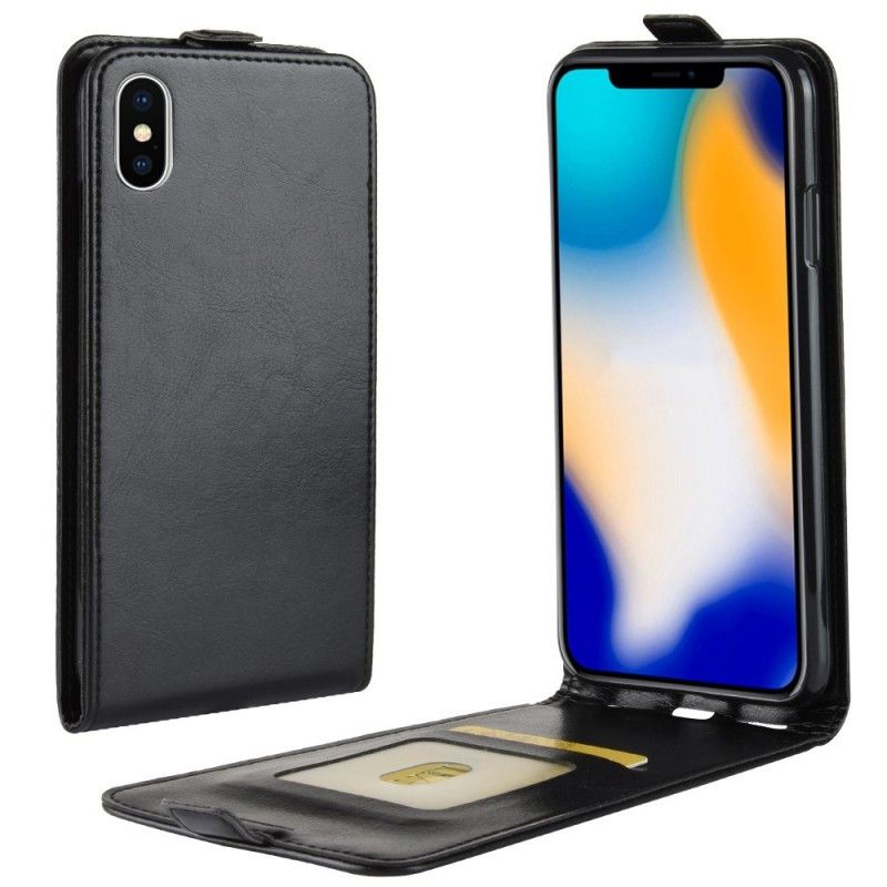 Leren Hoesje voor iPhone XS Max Wit Zwart Opvouwbaar