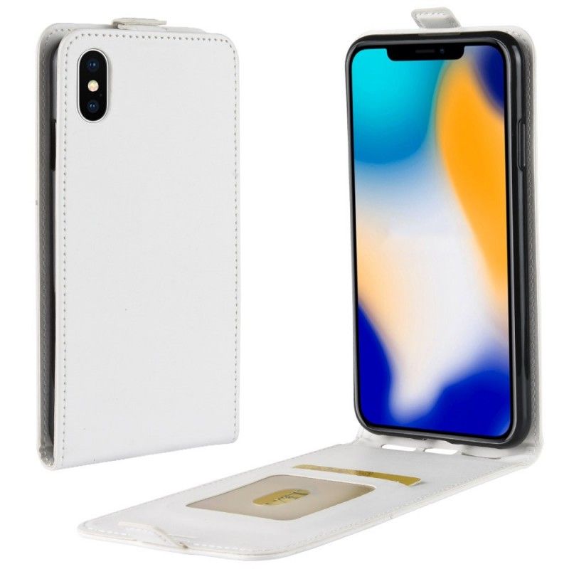 Leren Hoesje voor iPhone XS Max Wit Zwart Opvouwbaar