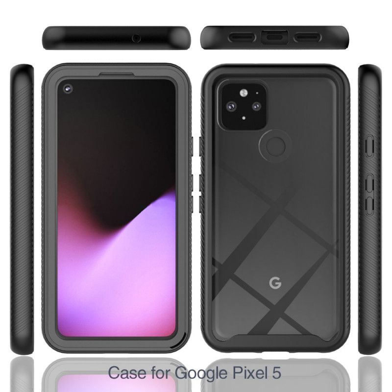 Cover Hoesje Google Pixel 5 Wit Zwart Telefoonhoesje Hybride Afgeschuinde Randen