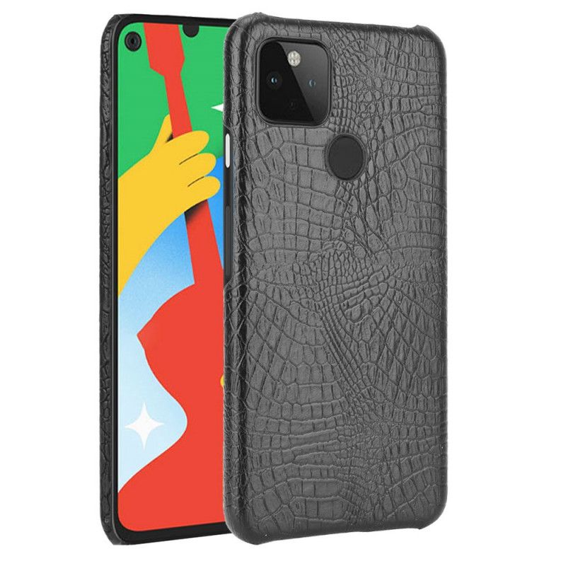 Cover Hoesje Google Pixel 5 Wit Zwart Telefoonhoesje Krokodillenleer Effect