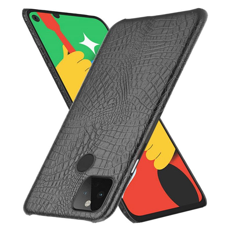 Cover Hoesje Google Pixel 5 Wit Zwart Telefoonhoesje Krokodillenleer Effect