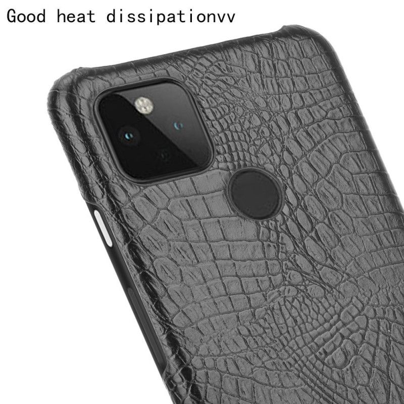 Cover Hoesje Google Pixel 5 Wit Zwart Telefoonhoesje Krokodillenleer Effect