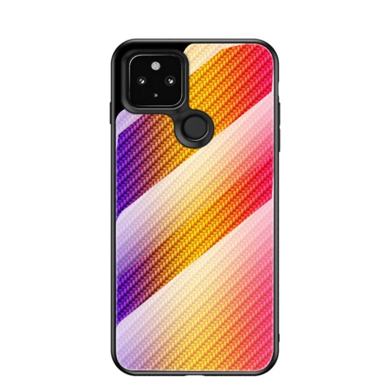 Hoesje voor Google Pixel 5 Magenta Zwart Koolstofvezel Gehard Glas