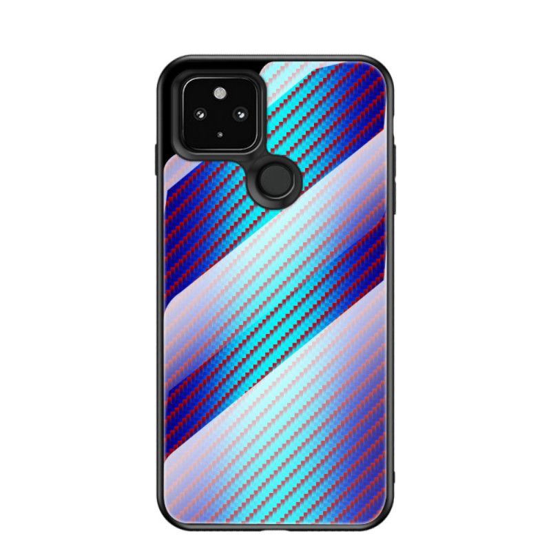 Hoesje voor Google Pixel 5 Magenta Zwart Koolstofvezel Gehard Glas