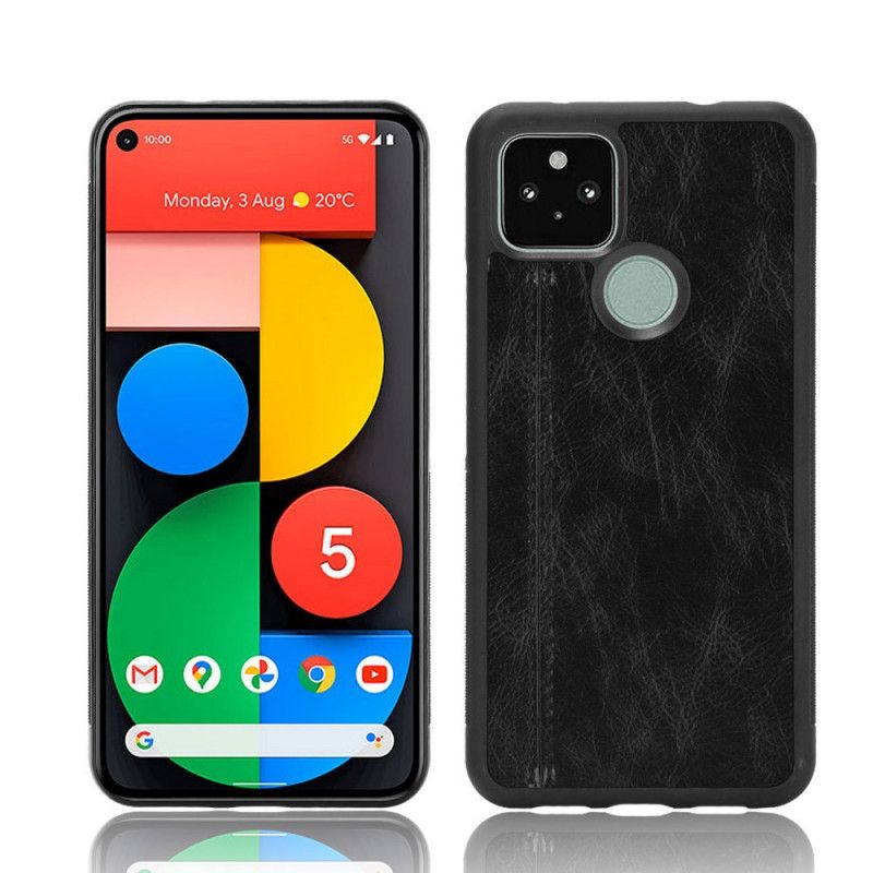 Hoesje voor Google Pixel 5 Rood Zwart Gestikt Leereffect