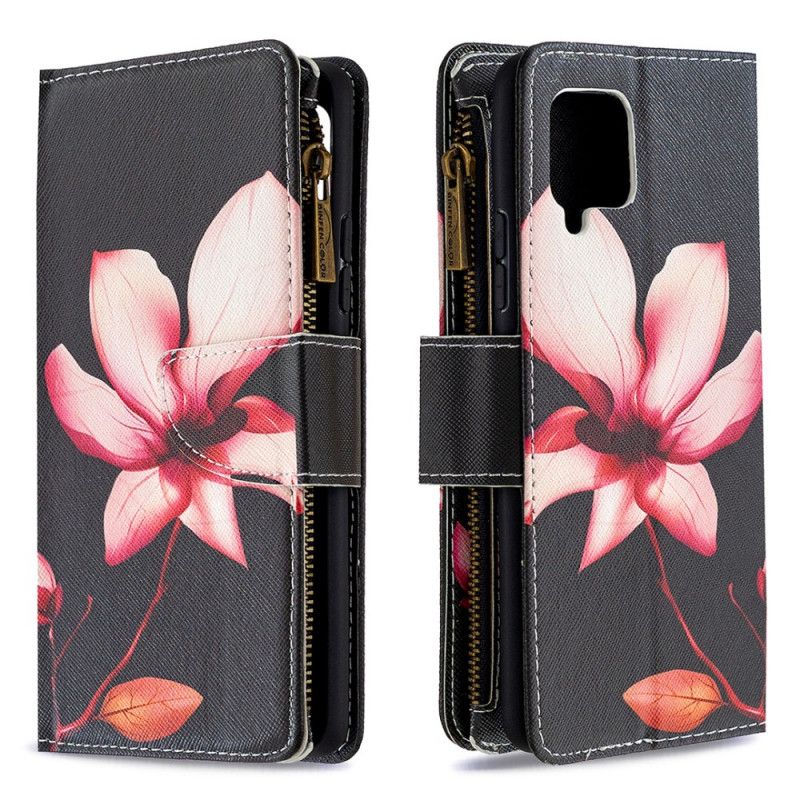 Bescherming Hoesje Samsung Galaxy A42 5G Wit Zwart Bloemenzak Met Ritssluiting