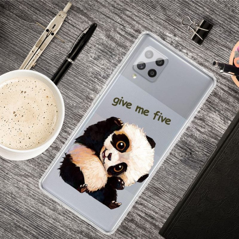 Case Hoesje Samsung Galaxy A42 5G Telefoonhoesje Doorzichtige Panda Geef Me Er Vijf