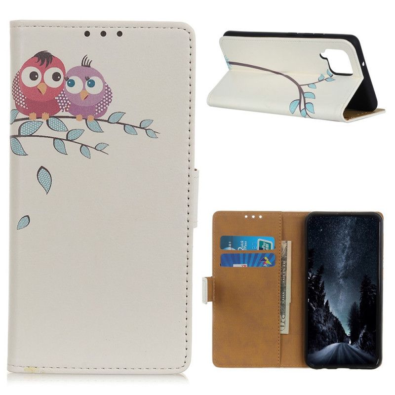 Cover Folio-hoesje Samsung Galaxy A42 5G Telefoonhoesje Paar Uilen In De Boom