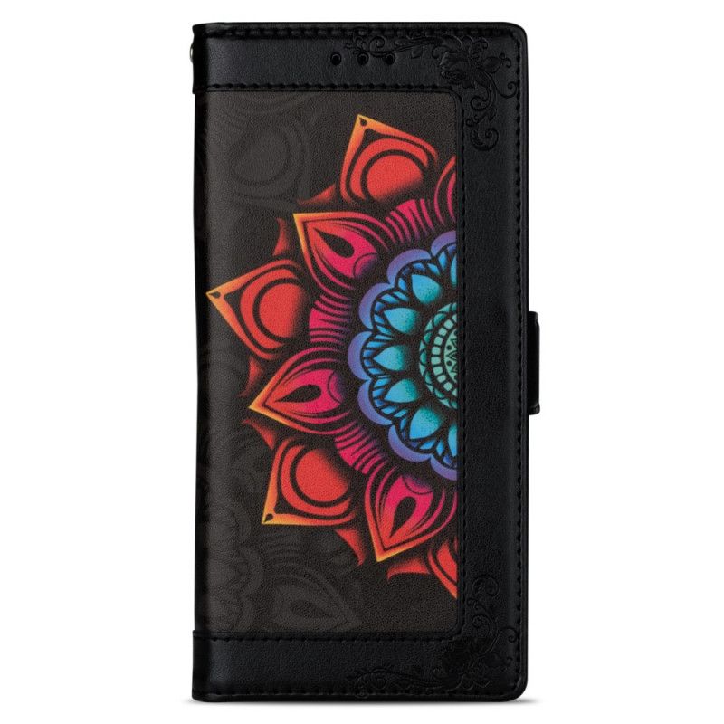 Cover Folio-hoesje Samsung Galaxy A42 5G Wit Zwart Telefoonhoesje Mandala-Versiering Met String