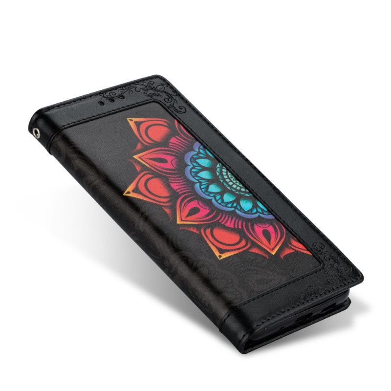 Cover Folio-hoesje Samsung Galaxy A42 5G Wit Zwart Telefoonhoesje Mandala-Versiering Met String