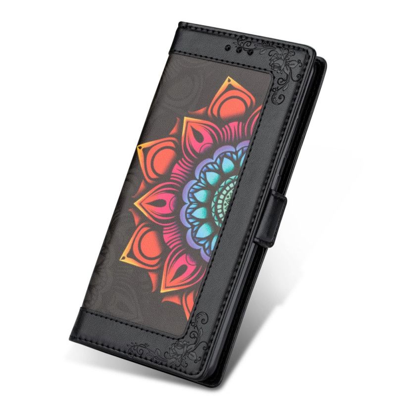 Cover Folio-hoesje Samsung Galaxy A42 5G Wit Zwart Telefoonhoesje Mandala-Versiering Met String