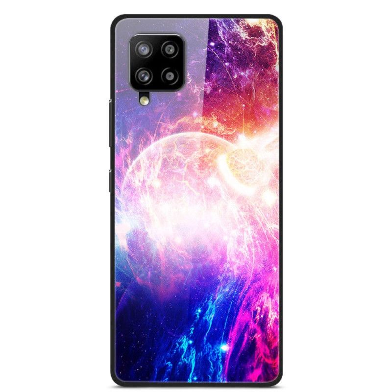 Cover Hoesje Samsung Galaxy A42 5G Geel Rood Telefoonhoesje Glas En Siliconen Planeten In Brand