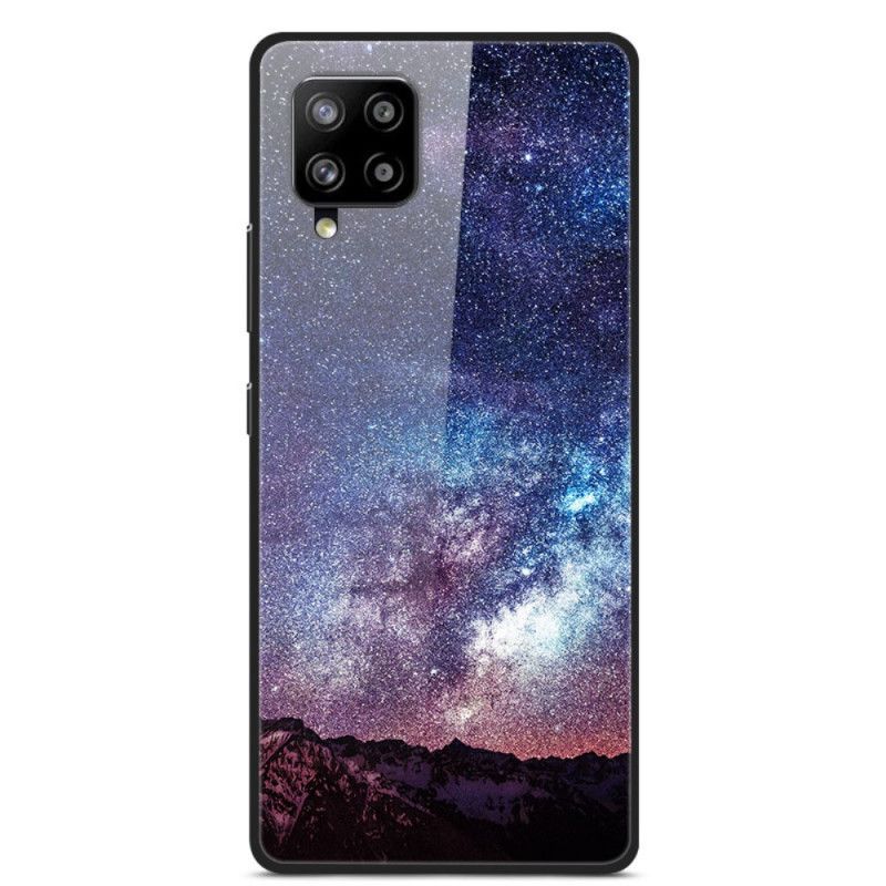 Cover Hoesje Samsung Galaxy A42 5G Geel Rood Telefoonhoesje Glas En Siliconen Planeten In Brand