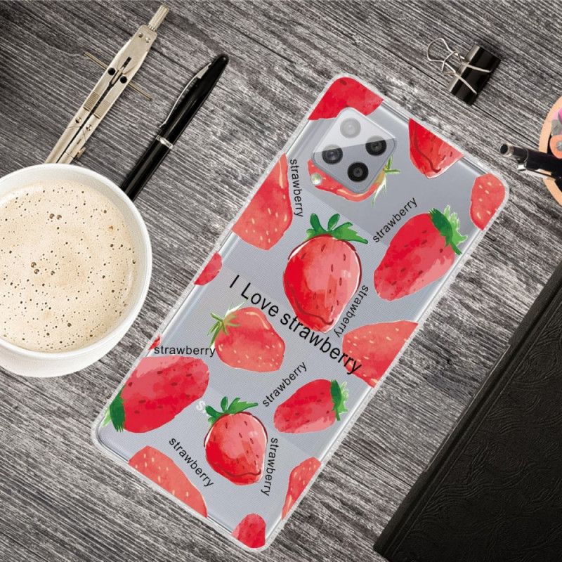 Cover Hoesje Samsung Galaxy A42 5G Telefoonhoesje Aardbeien / Ik Hou Van Aardbei