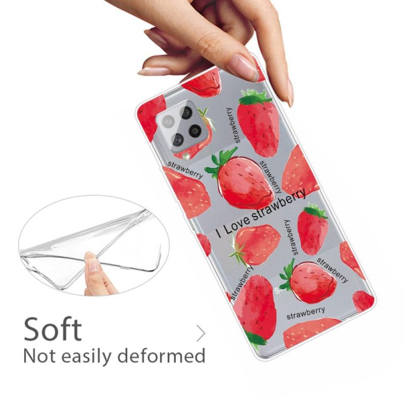 Cover Hoesje Samsung Galaxy A42 5G Telefoonhoesje Aardbeien / Ik Hou Van Aardbei