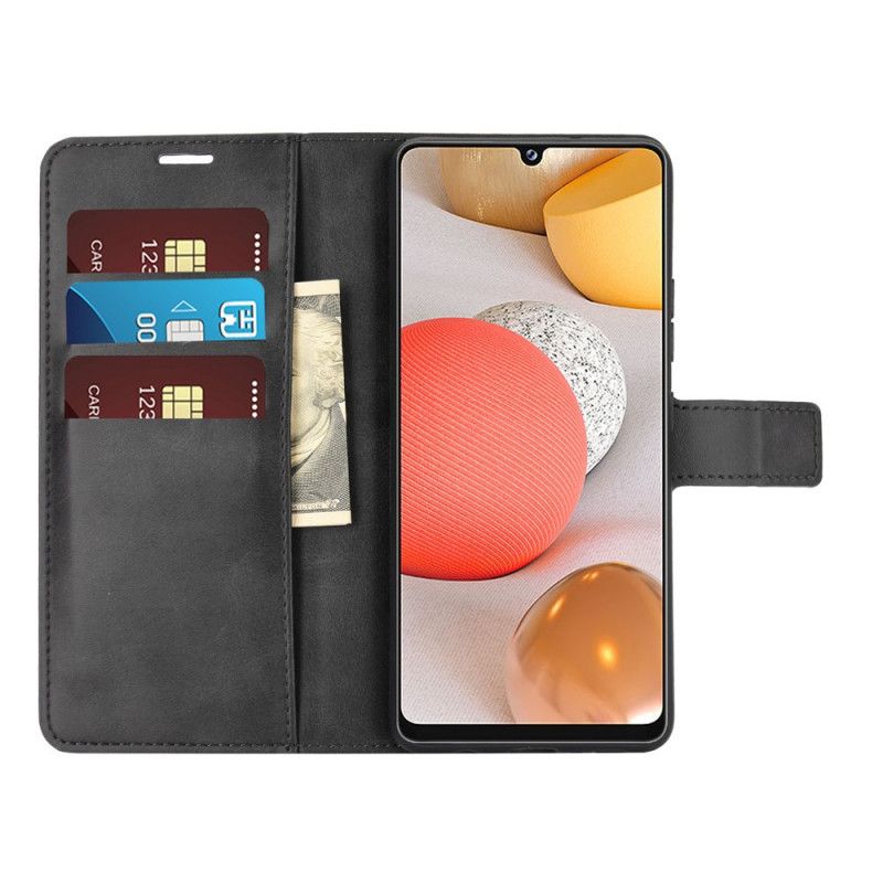 Flip Case Leren Samsung Galaxy A42 5G Grijs Zwart Retro Verouderd Leereffect