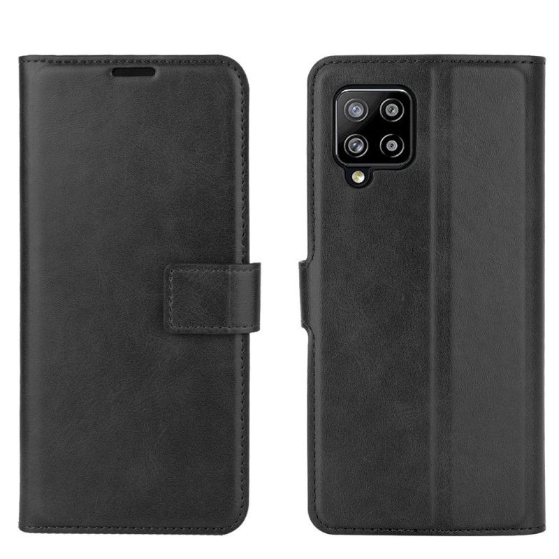 Flip Case Leren Samsung Galaxy A42 5G Grijs Zwart Retro Verouderd Leereffect