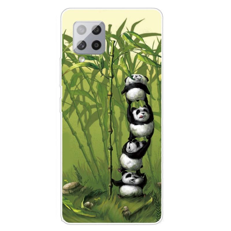 Hoesje Samsung Galaxy A42 5G Lichtblauw Groen Stapel Panda'S