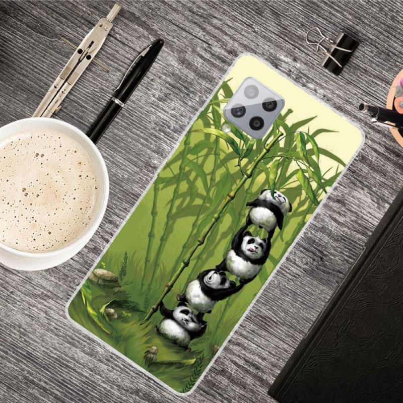 Hoesje Samsung Galaxy A42 5G Lichtblauw Groen Stapel Panda'S